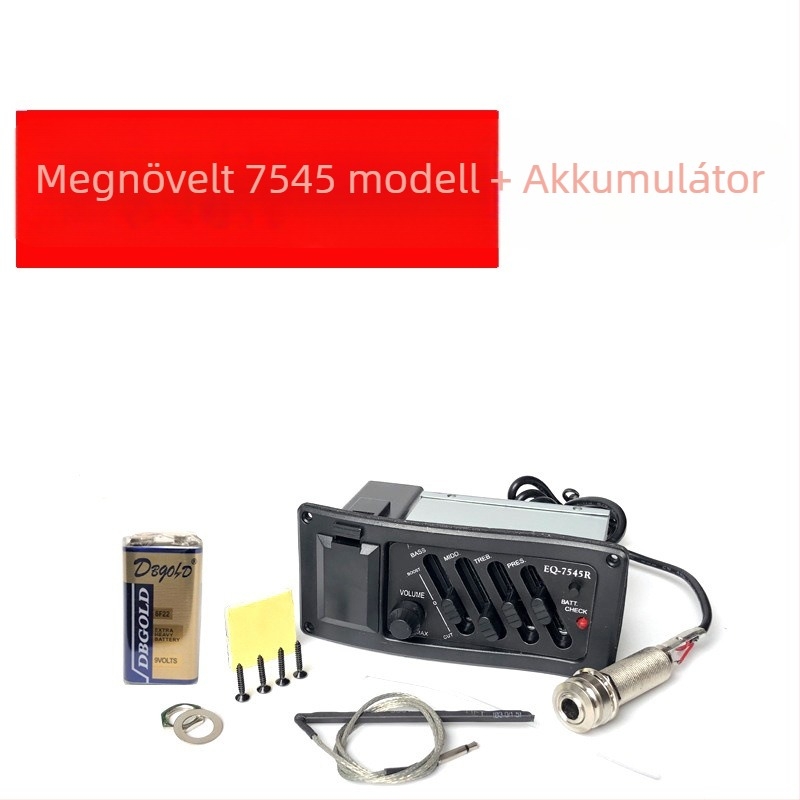 EQ7545R Farokcsap típusú hangszedő folk akusztikus gitárhoz, négy sávos EQ, akkumulátorral