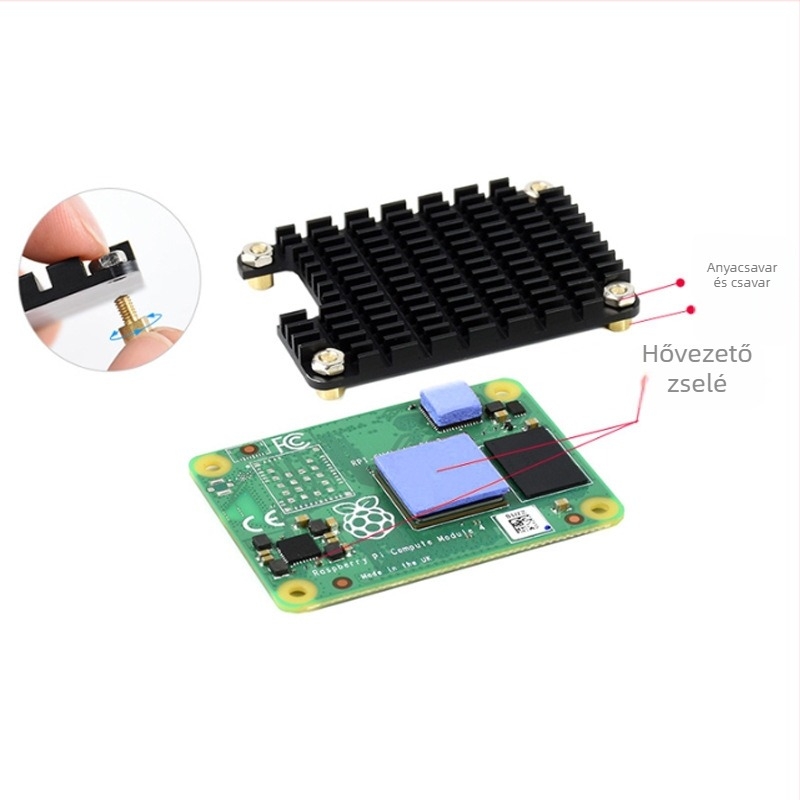 Raspberry Pi CM4 hűtő Compute Module 4 alaplaphoz, alumínium radiátor termos vezető ragasztó eszközzel