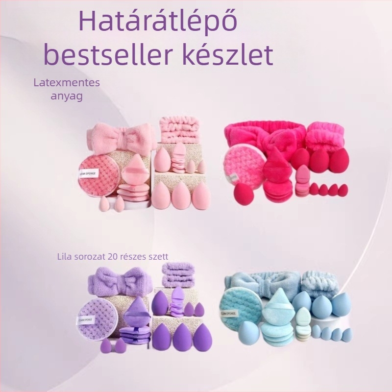 20 részes korall bársonyos hajpánt és sminkszivacs készlet, latexmentes, nem szívja fel a port