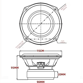 6 hüvelykes hosszú löketű mélysugárzó, 4 Ω, 120 W, DIY hangrendszerhez