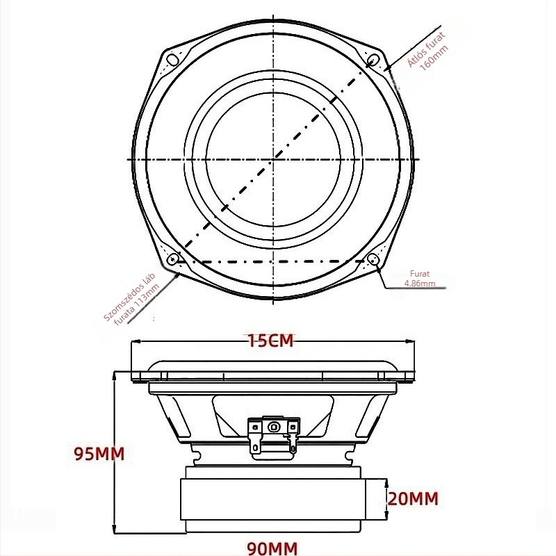6 hüvelykes hosszú löketű mélysugárzó, 4 Ω, 120 W, DIY hangrendszerhez