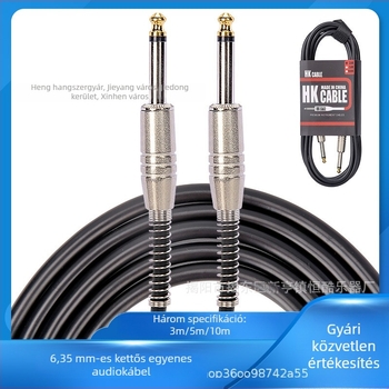 6,35 mm-es audio kábel, férfi–férfi, gitárhoz, basszushoz, elektromos zongorához és dobokhoz, árnyékolt, zajcsökkentő
