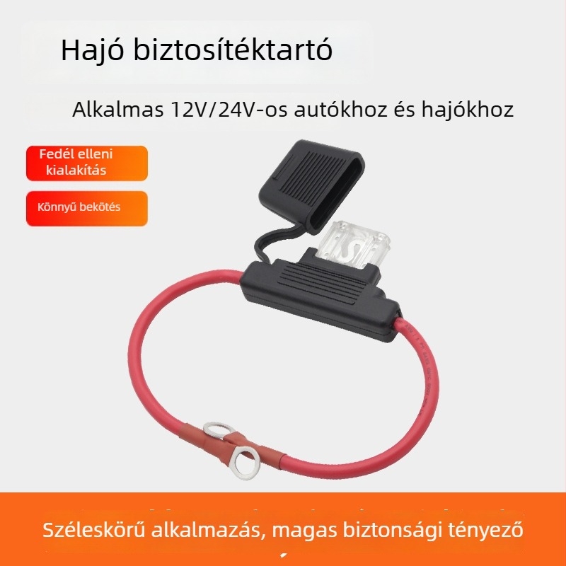 AMOMD AOM1316-30CM Autó biztosítótartó, 80A, 8 AWG, 1 bemenet-1 kimenet, 30 cm hosszú