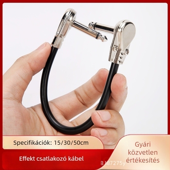 Gitár effektkábel, 6,35 mm mono, férfi–férfi, dupla hajlított vég, rövid kábel