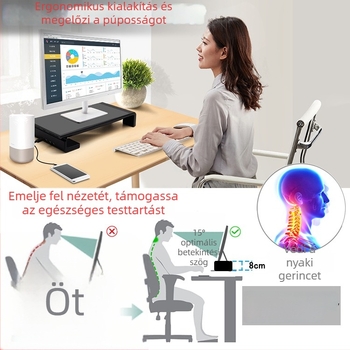 KM03 Összecsukható laptop- és monitorállvány USB töltéssel, műanyag asztali tároló
