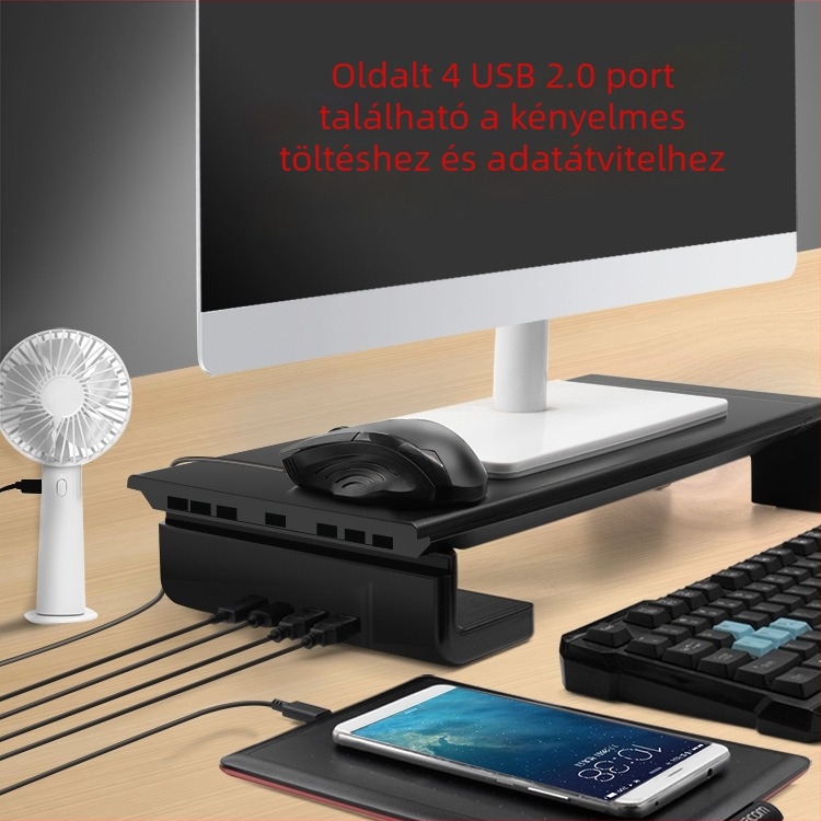 KM03 Összecsukható laptop- és monitorállvány USB töltéssel, műanyag asztali tároló