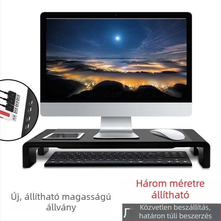 KM03 Összecsukható laptop- és monitorállvány USB töltéssel, műanyag asztali tároló