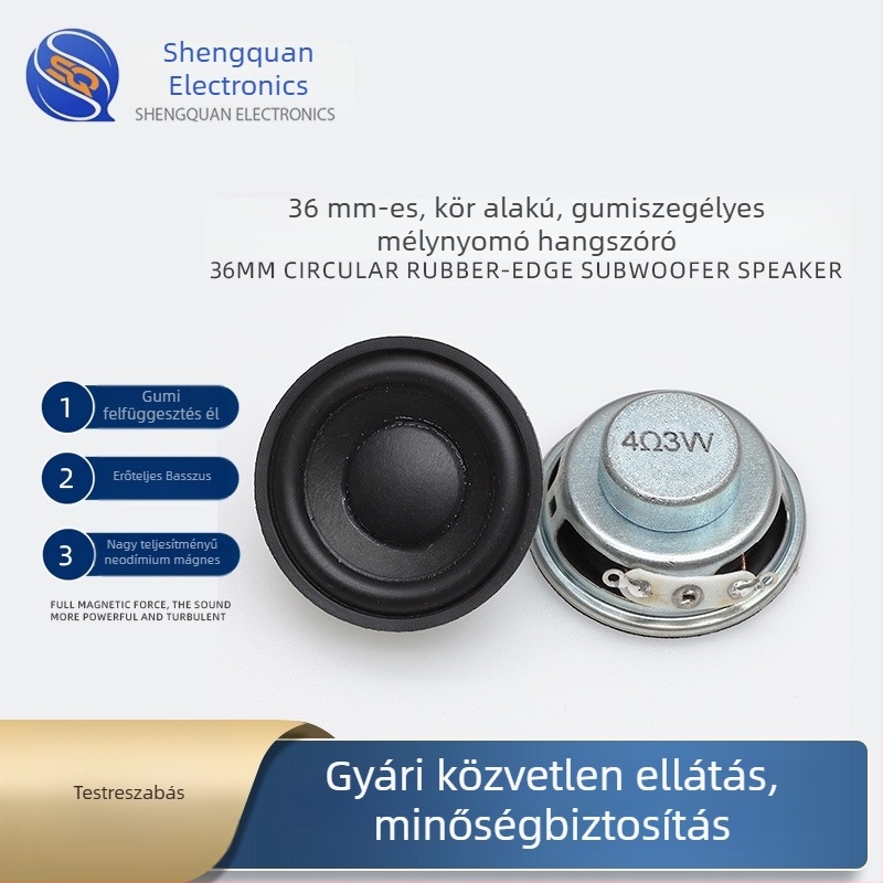 36 mm körkörös belső mágneses hangszóró, 4 Ω, 3 W, gumis szegély 13 maggal az AI okos hangszóróhoz