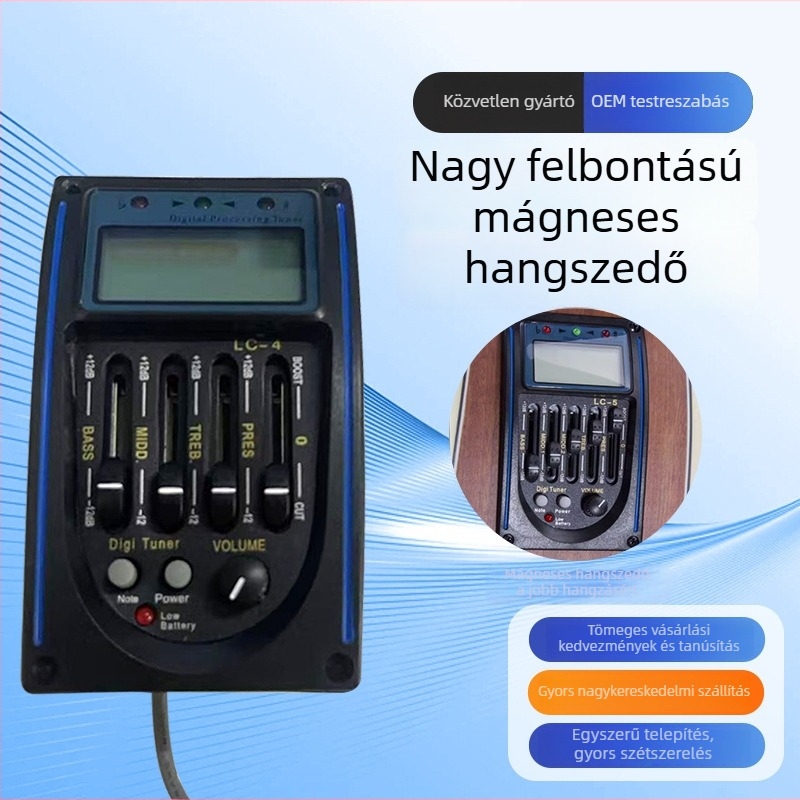 LC-4 Piezo pickup folk akusztikus gitárhoz, 4-sávos equalizerrel és akkumulátorral