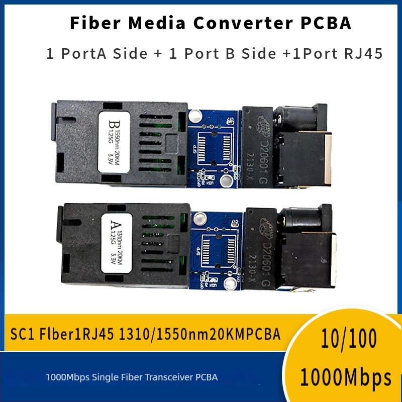 Gigabites optikai–elektronikus egyszálas transceiver SC interfesz-sel, PCBA 100RJ45 100/1000 Mbps, mini transzceiver