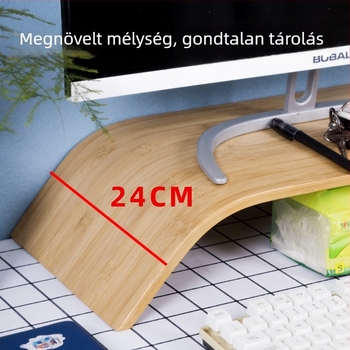 Emelt monitorállvány tárolópolccal és asztali rendezővel