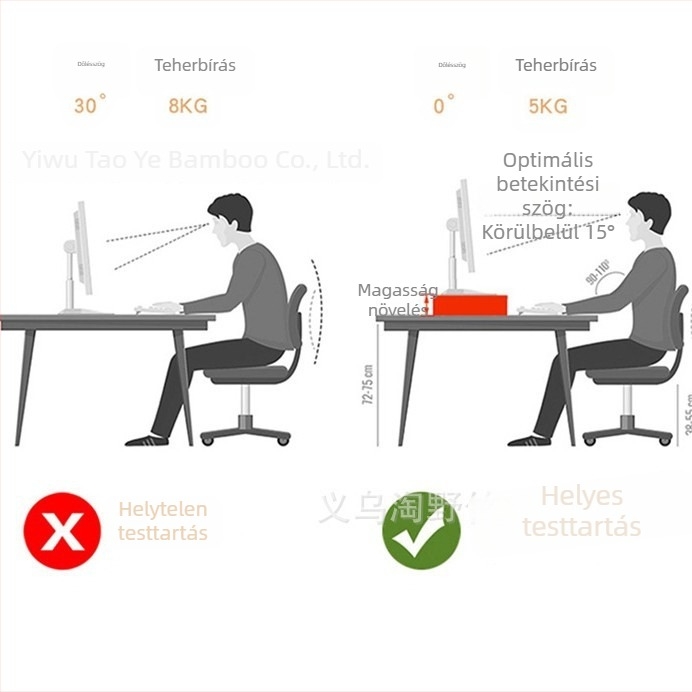 Emelt monitorállvány tárolópolccal és asztali rendezővel