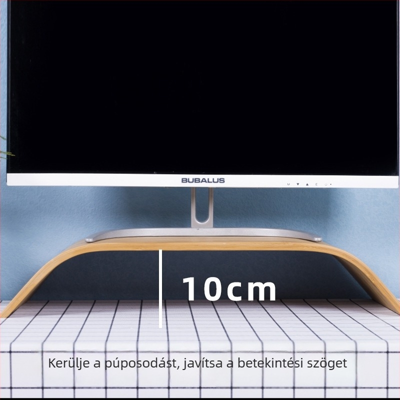 Emelt monitorállvány tárolópolccal és asztali rendezővel