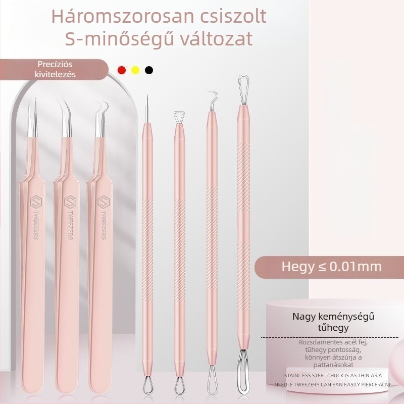 316-os rozsdamentes acél akneeszköz-készlet: pattanás-tűk és mitesszer-eltávolító csipesz