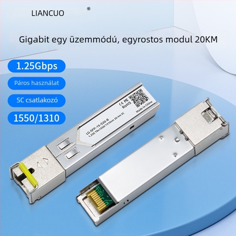 Lianguo gigabites SFP optikai modul SC csatlakozóval, monofibás, 20 km, kompatibilis H3C-vel.