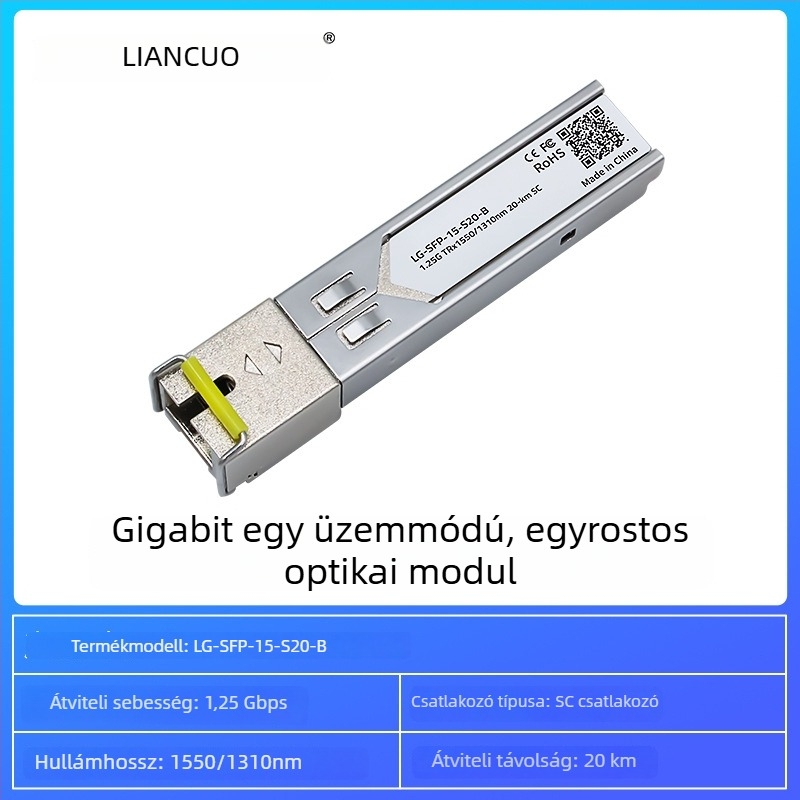 Lianguo gigabites SFP optikai modul SC csatlakozóval, monofibás, 20 km, kompatibilis H3C-vel.