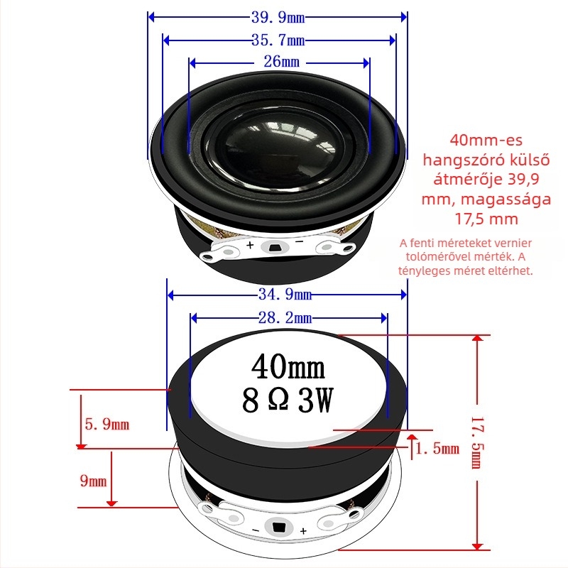 ERQU 40 mm-es vízálló külső mágneses basszus kompakt hangszóró, 8 Ω, 3 W