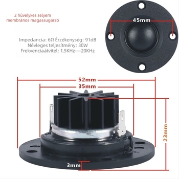 MK audiophile tweeter lágy dómú selyemfilmes diafragmával, Hi‑Fi magas frekvenciájú hangszóróegység