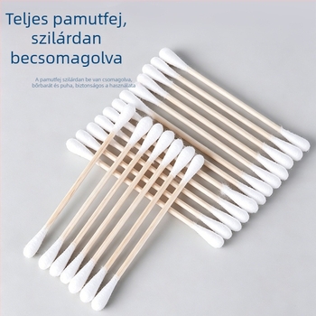 Eldobható pamutpálcikák dupla végű bambusztűvel, hengerd tisztító pálcikák, 300 darab