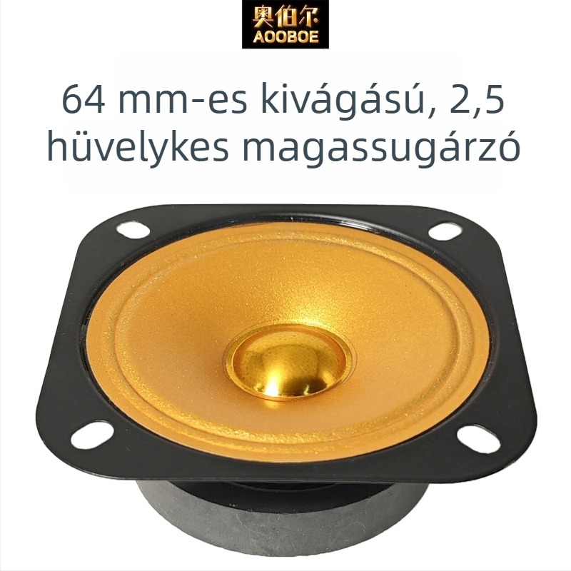 2,5 hüvelykes négyszögletes arany tweeter, 70 mm nyílás, 64 mm átmérő, 4 Ω, 10 W, kiváló hangminőség
