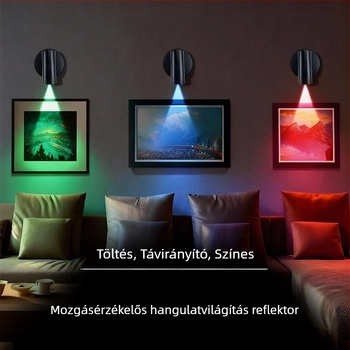 Mozgásérzékelős LED falikar hálószobai olvasólámpa RGB, töltődő, távirányítóval