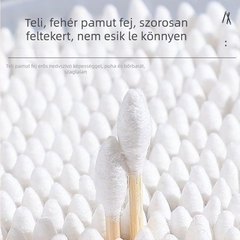 Kétoldalas pamutpálcika fültisztításhoz, egyszer használatos, kis hegyes végződéssel