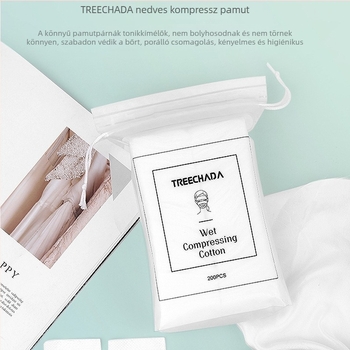 TREECHADA Nedves tömör pamut korongok az arc számára, vékony pamut korongok, 200 db-os zacskó