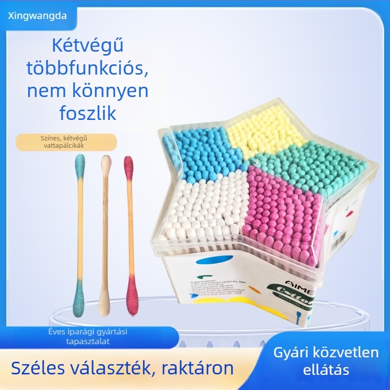 Színes vattapálcikák, 500 darab, egyszer használatos dupla végű sminkpálcikák, dobozos kiszerelés, otthoni használatra