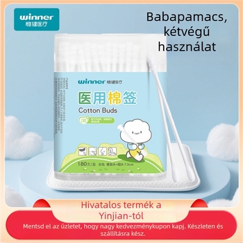 Erős orvosi vattapálcikák kettős végű, vékony, egyszer használatos babáknak, spirál fejű, papírcsöves tartóval, 180 darab