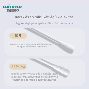 Erős orvosi vattapálcikák kettős végű, vékony, egyszer használatos babáknak, spirál fejű, papírcsöves tartóval, 180 darab
