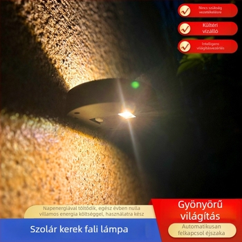 Napelemes kültéri falikar egyszerű dizájnnal kerthez és erkélyhez, falmosó hatású világítás, időjárásálló domború tükrös lámpa