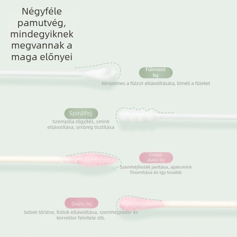 Kaili kétszínű pamutszálas vattapálcikák, egyszer használatosak fül tisztítására és sminklemosására, négy fejű kialakítás
