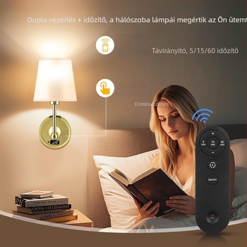 Leválasztható akkumulátoros falikar textil árnyékolóval, LED világítással, modern minimalist stílusú hálószobai éjjeli lámpa