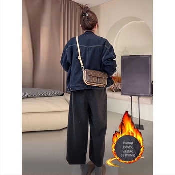 Női bélelt denim kabát - rövid fazon, téli meleg, vintage Hongkong-stílus