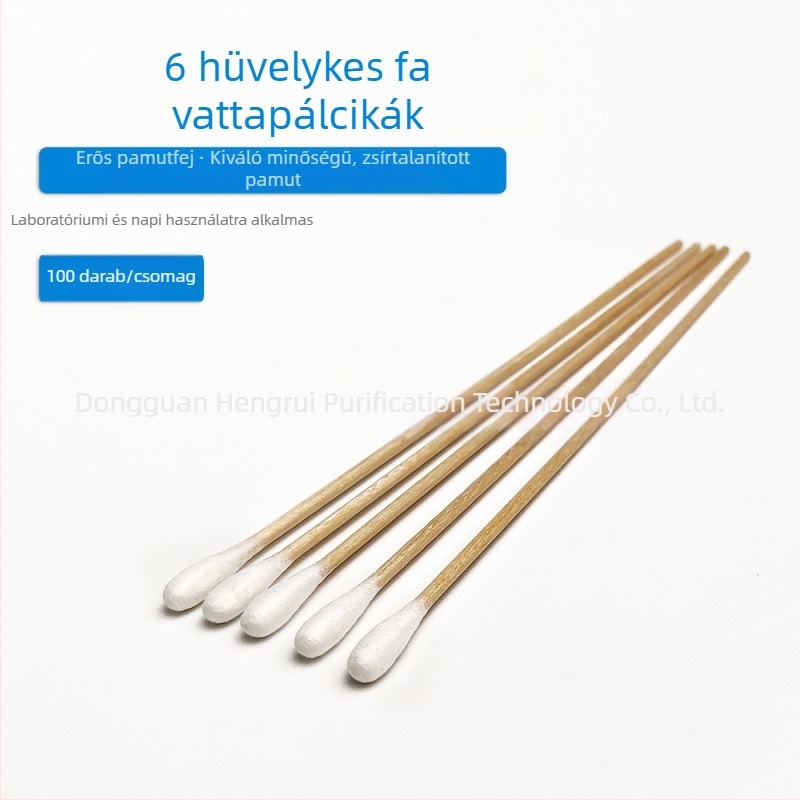 15 cm hosszú fa pamutszálas pálcikák, 100 db, pormentes tisztításra, többszörös rétegű, cserélhető fejű