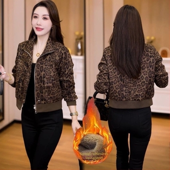 Női rövid dzseki leopard mintával, retro őszi stílus, sokoldalú felső