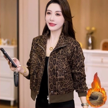 Női rövid dzseki leopard mintával, retro őszi stílus, sokoldalú felső