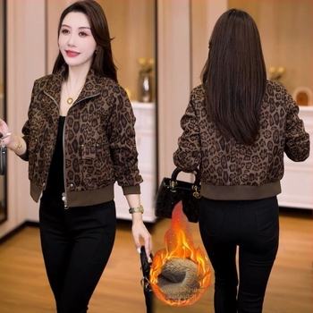 Női rövid dzseki leopard mintával, retro őszi stílus, sokoldalú felső