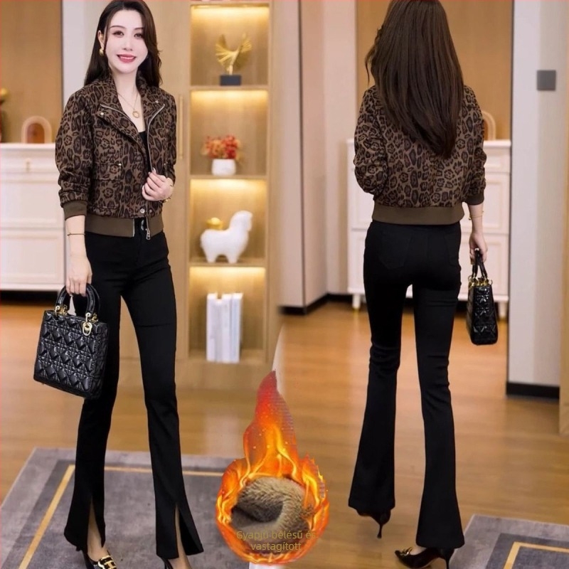 Női rövid dzseki leopard mintával, retro őszi stílus, sokoldalú felső
