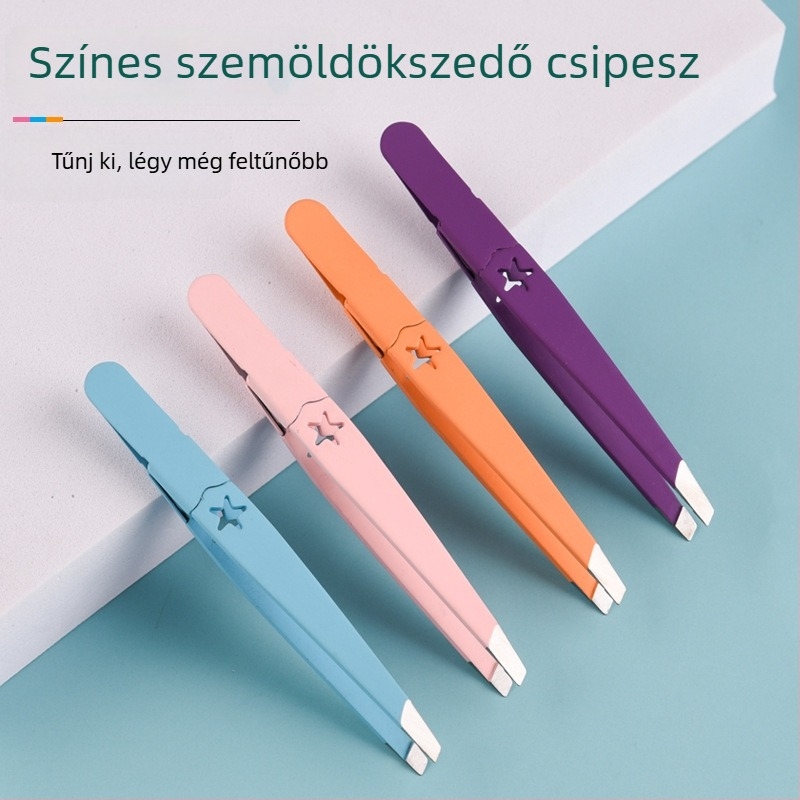 Rozsdamentes acél szemöldökcsipesz ferde végével, színes szemöldök-klip, kozmetikai eszköz
