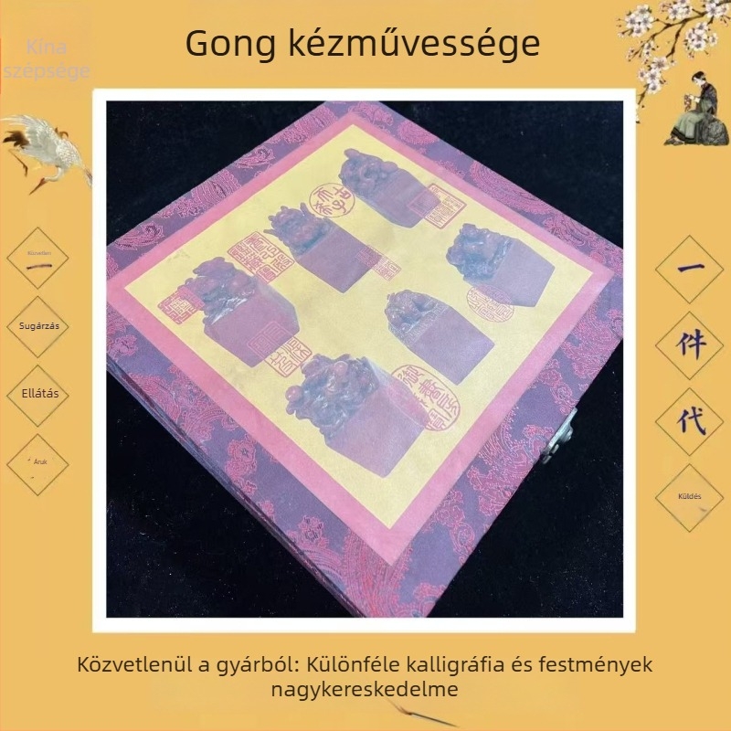 Hat darabos antik stílusú császári pecsét kiállító készlet gyantából - gyűjteményes pecsétek