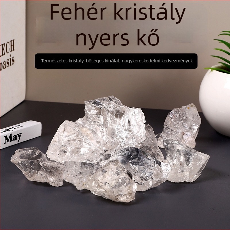 Átlátszó fehér kristály nyers kő aromaterápiás diffúzorhoz, dekoratív otthoni kavics