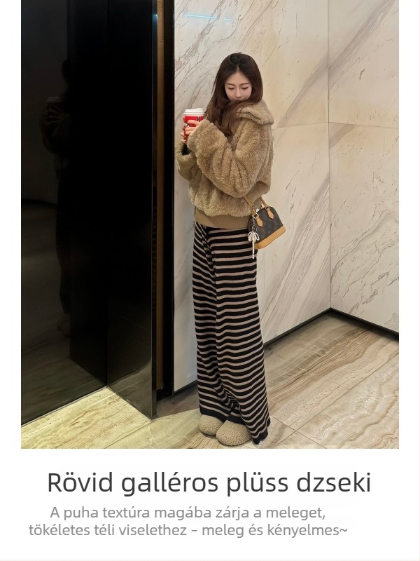 Kamelliszín báránygyapjú plüss kabát nőknek, téli, vastag fleece-bélés, rövid fazon kis alkat számára