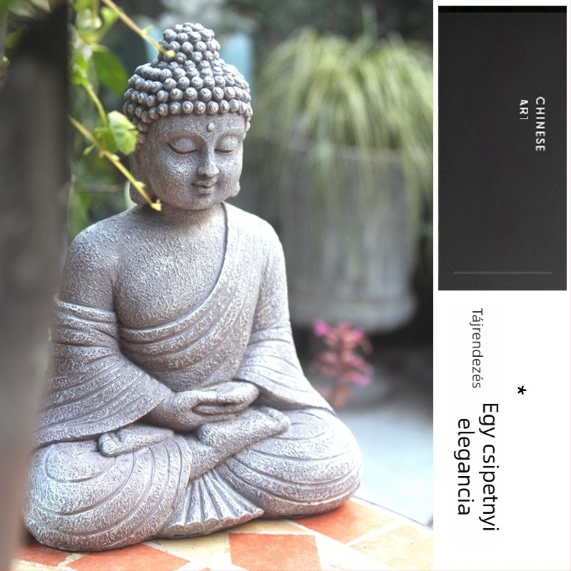Buddha szobor, rezin anyagú, Zen dekoráció otthonra, kertbe, udvarra és dolgozószobába