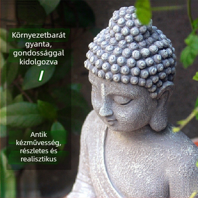 Buddha szobor, rezin anyagú, Zen dekoráció otthonra, kertbe, udvarra és dolgozószobába