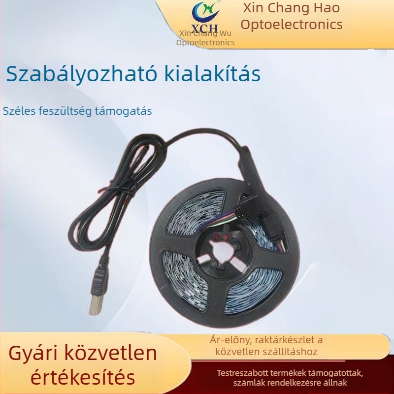 RGB LED-szalag 5050, 12V, 18 vagy 30 LED, hangulatvilágítás, állítható fényerő