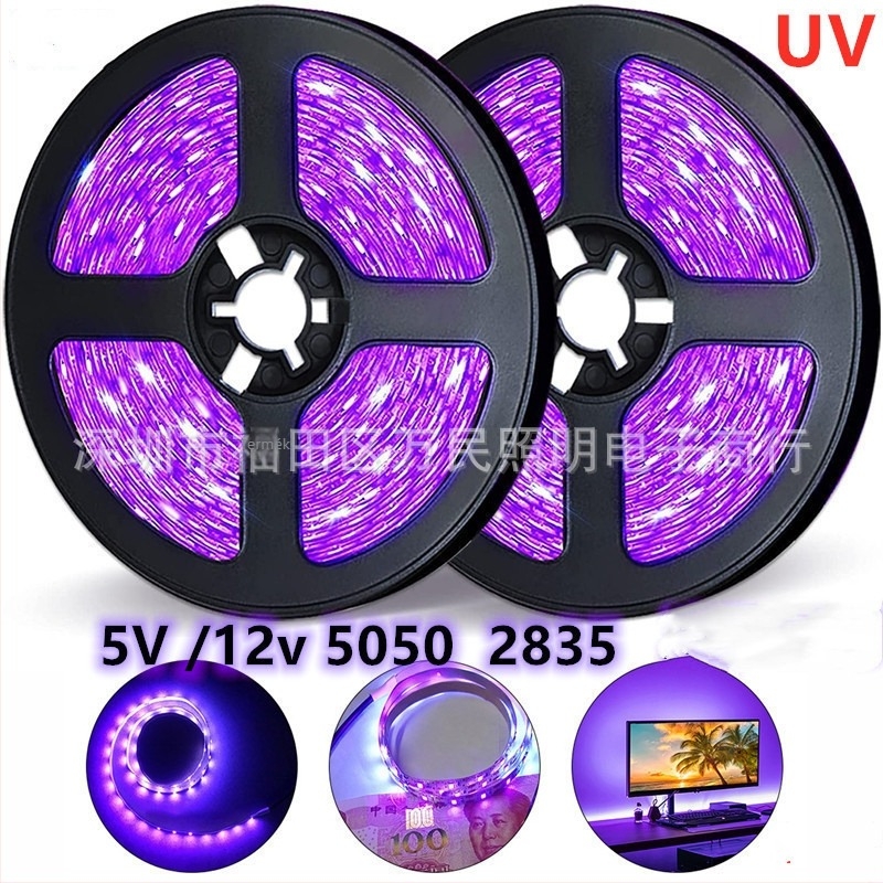 12V UV LED szalag 60 LED-del (5050/2835), vízálló, 120°-os fényáram, kézi fényerő-szabályozás, sterilizálás és bankjegy-ellenőrzés
