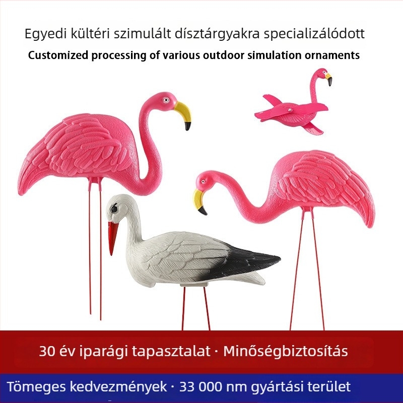 Személyre szabható élethű műanyag flamingó és fehér daru kerti kültéri dekoráció