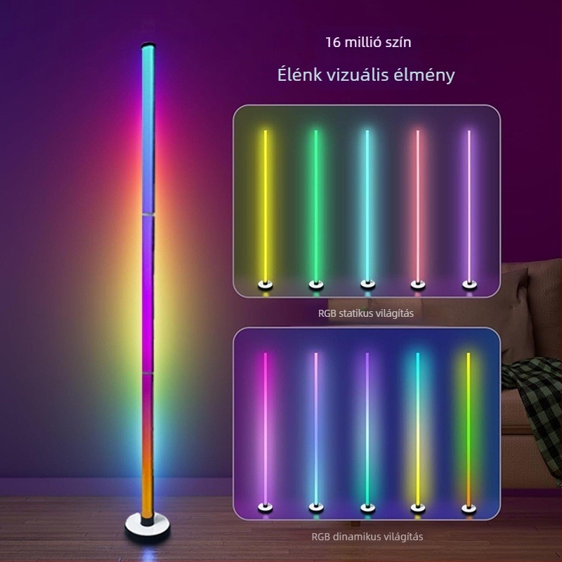 RGB környezeti LED állólámpa nappaliba és hálószobába, sarokhoz, zenei ritmussal, LED