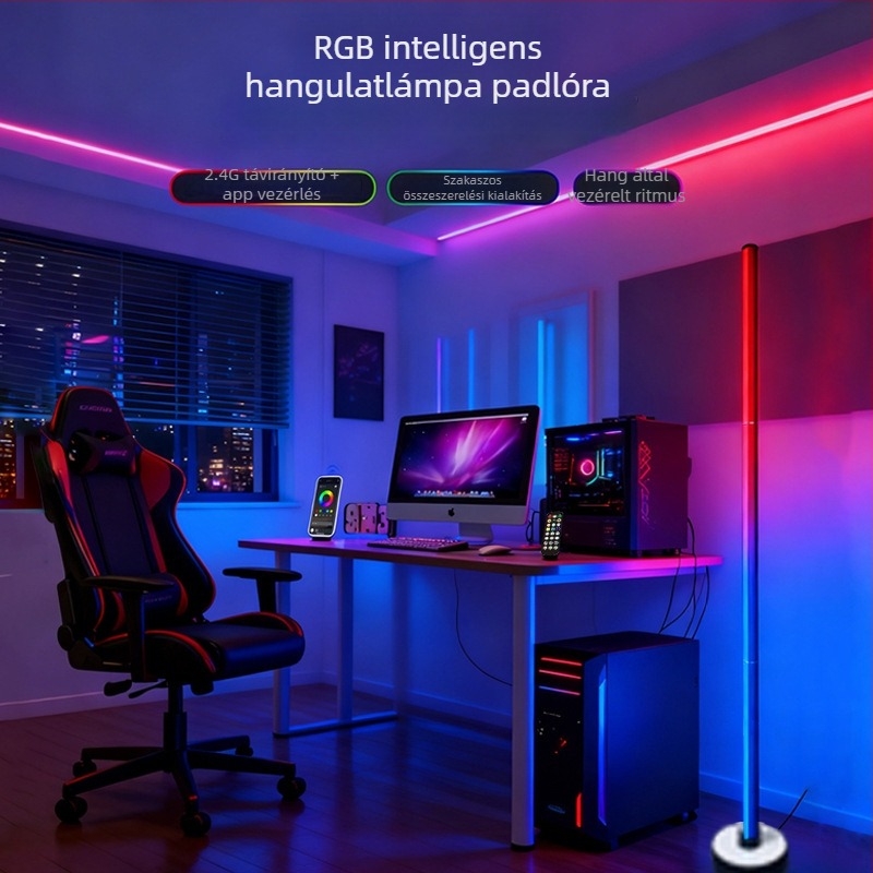 RGB környezeti LED állólámpa nappaliba és hálószobába, sarokhoz, zenei ritmussal, LED